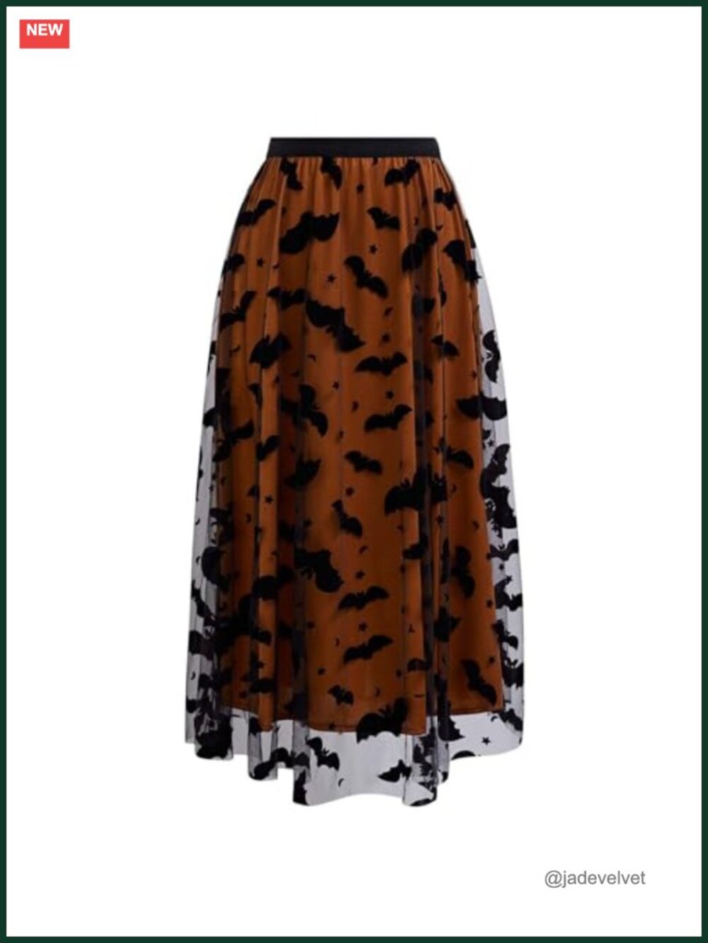 Velvet Bats Tulle Tutu Skirt, Elastic Waist, Halloween Party Midi Skirt